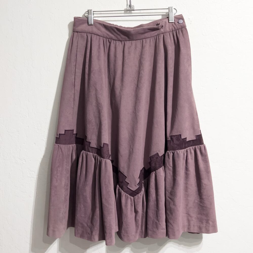 Vintage Skirt Small Medium Purple Plum Western Midi Tiered Faux Suede Festival - Picture 1 of 9